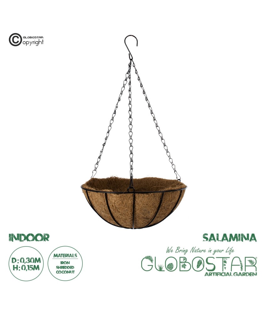 GloboStar® Artificial Garden SALAMINA 20480 Κρεμαστό Κασπώ Γλάστρα - Flower Pot από Φλοιό Καρύδας Καφέ Φ30cm x Υ15cm